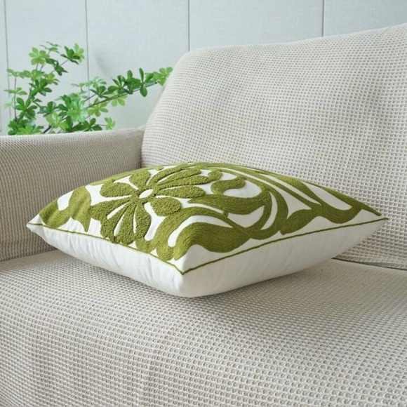 Embroidered Green Leaf Floral Throw Pillow Cover - Picture 2 of 6